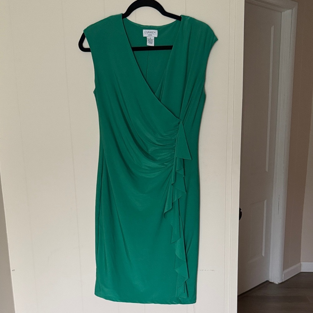 Carmen Marc Valvo Asymmetrical Green Dress